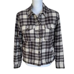 Lucky Brand Women's Jacket Shacket Size Small Sherpa Lined Crop Snaps Plaid